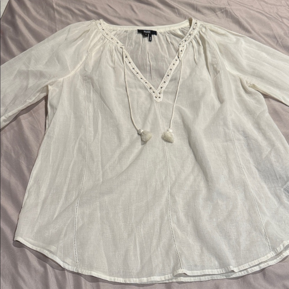 PAIGE Ivory Blouse with Tassel Details
